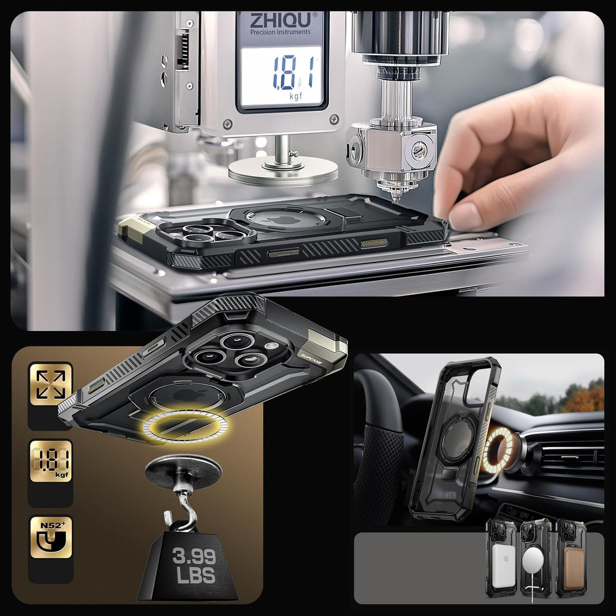 Handyhülle für iPhone 16 Pro, Supcase UB Grip Mag mit MagSafe (CC), Schwarz-Transparent