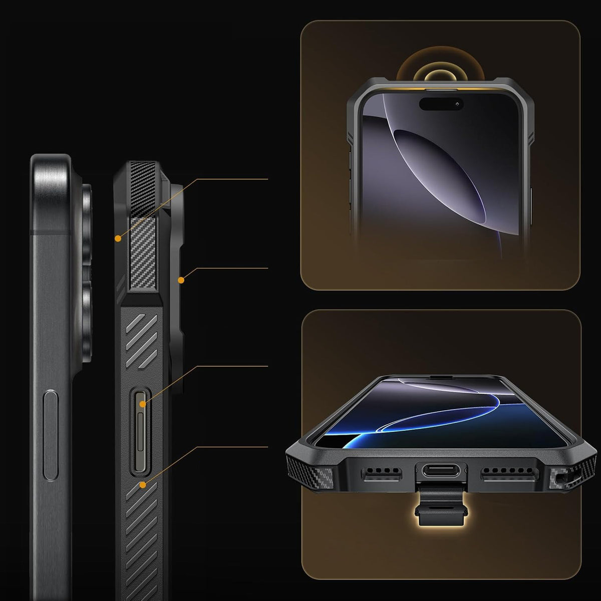 Handyhülle für iPhone 16 Pro Max, Supcase UB Grip Mag mit MagSafe (CC), Schwarz-Transparent