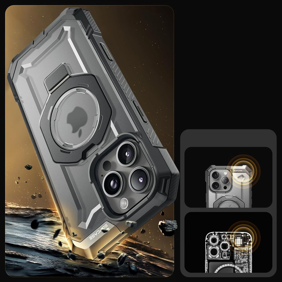 Handyhülle für iPhone 16 Pro Max, Supcase UB Grip Mag mit MagSafe (CC), Grau-Transparent