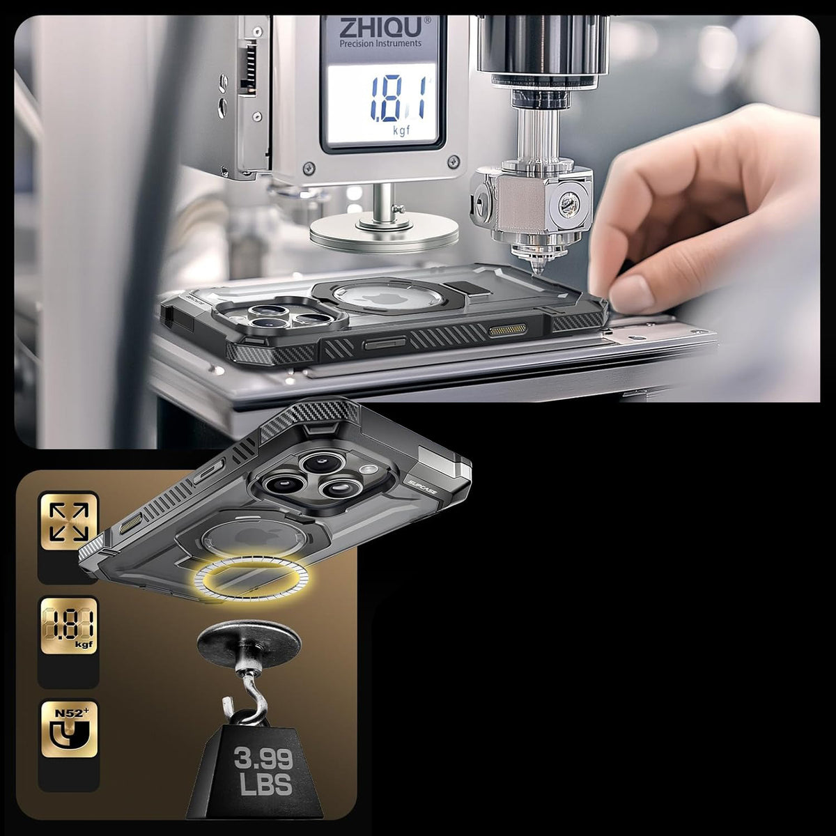 Handyhülle für iPhone 16 Pro Max, Supcase UB Grip Mag mit MagSafe (CC), Grau-Transparent