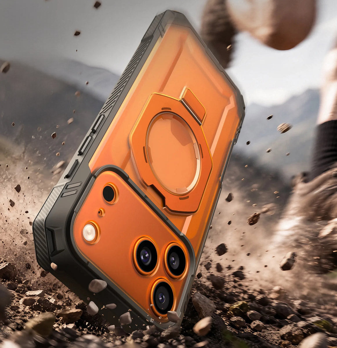 Handyhülle + Glas 9H für iPhone 18 Pro / 17 Pro, Supcase UB Grip Pro Mag SPG (CC) mit MagSafe, Grau-Transparent-Orange (3/12)