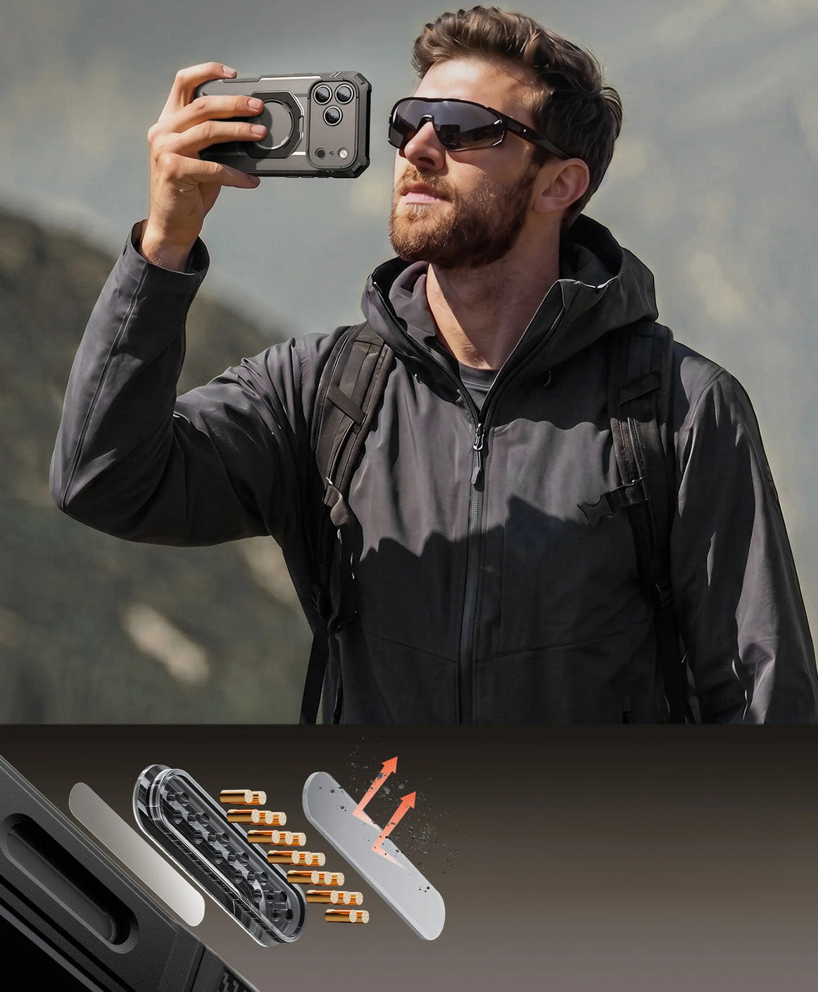 Handyhülle + Glas 9H für iPhone 18 Pro Max / 17 Pro Max, Supcase UB Grip Pro Mag SPG (CC) mit MagSafe, Transparent-Schwarz (5/12)