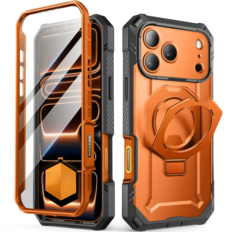 Handyhülle + Glas 9H für iPhone 17 Pro Max, Supcase UB Grip Pro Mag SPG (CC) mit MagSafe, Grau-Transparent-Orange