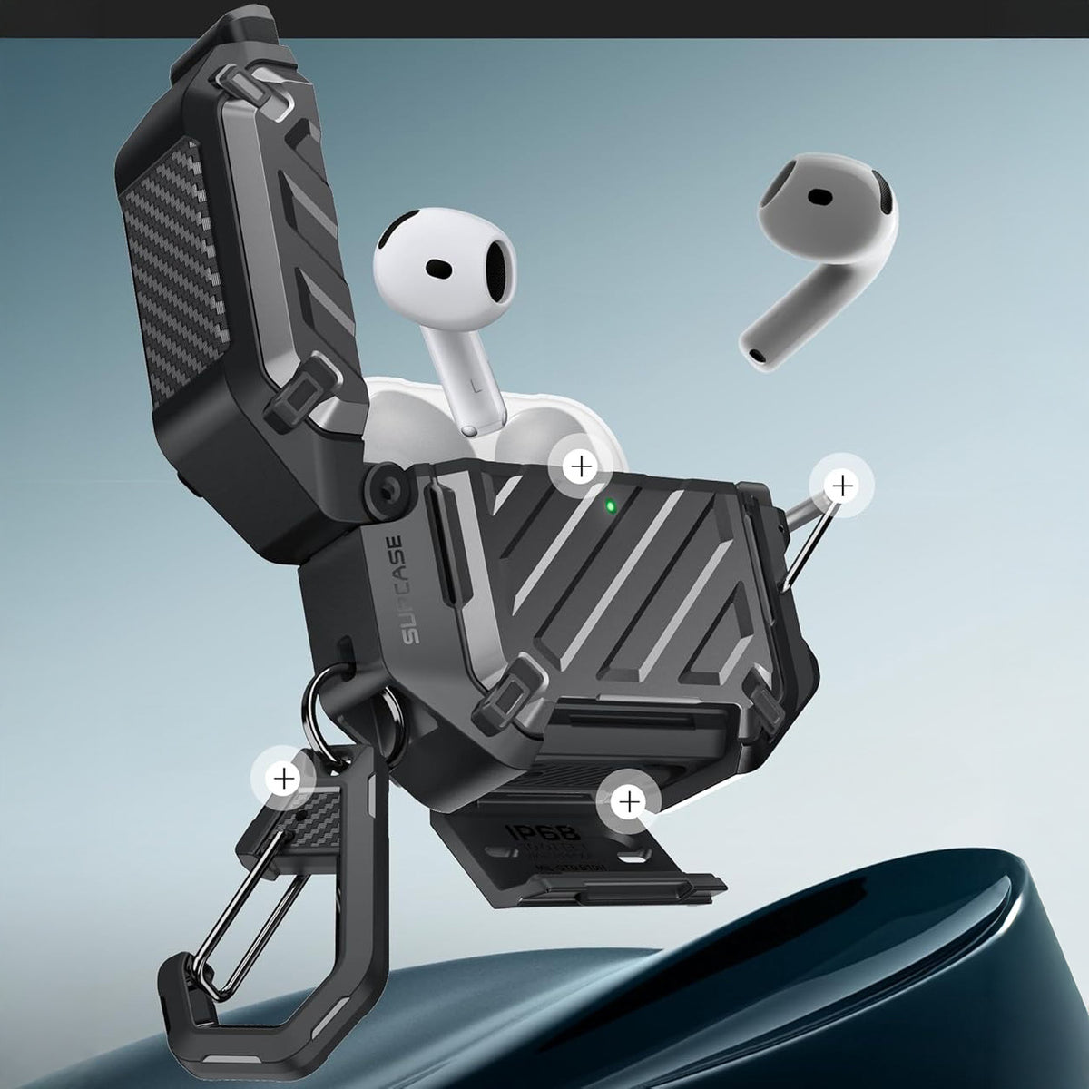 Schutzhülle für AirPods 4, Supcase UB Pro IP68 wasserdicht mit MagSafe, Schwarz