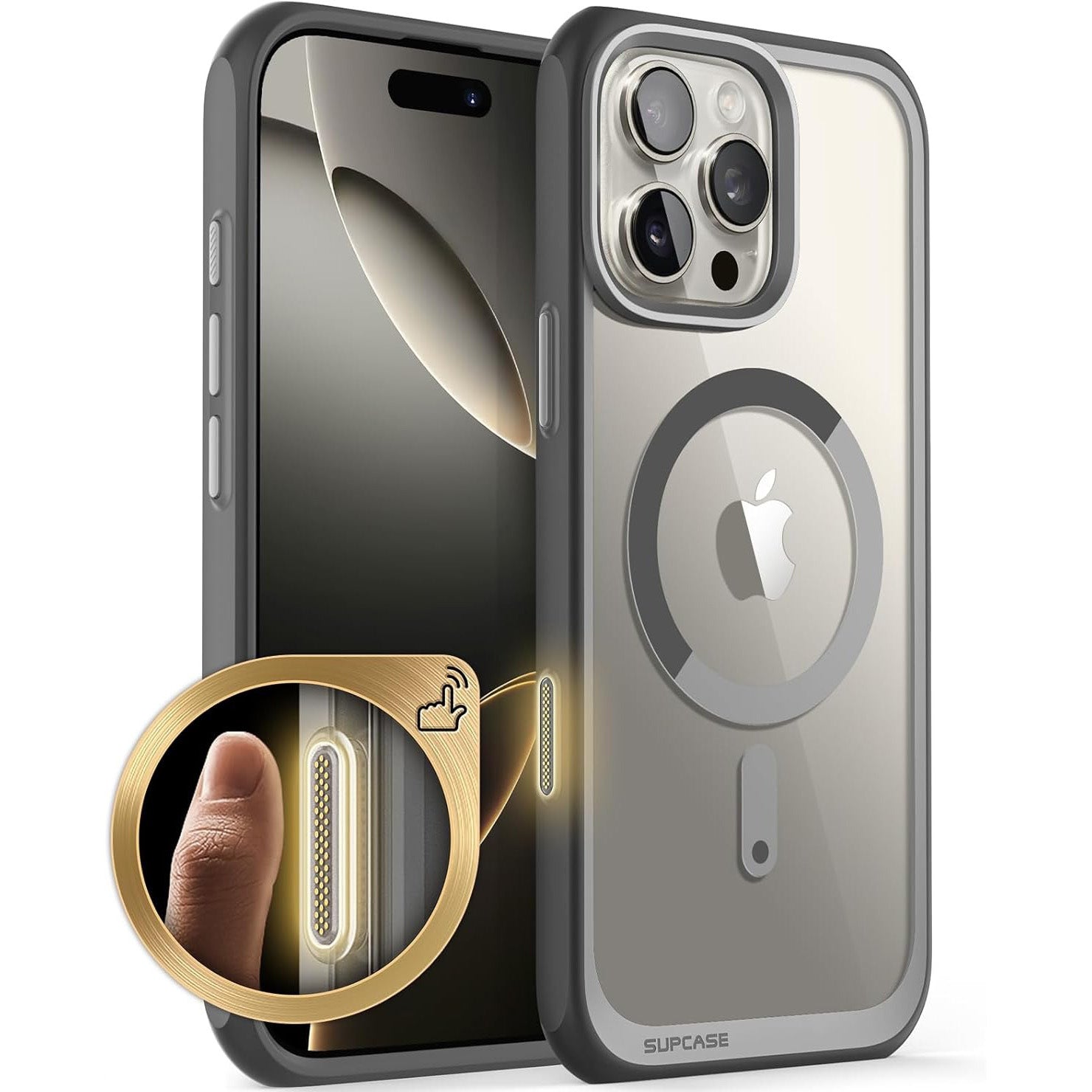 Handyhülle für iPhone 16 Pro Max, Supcase UB Mag mit MagSafe (CC), Transparent-Grau