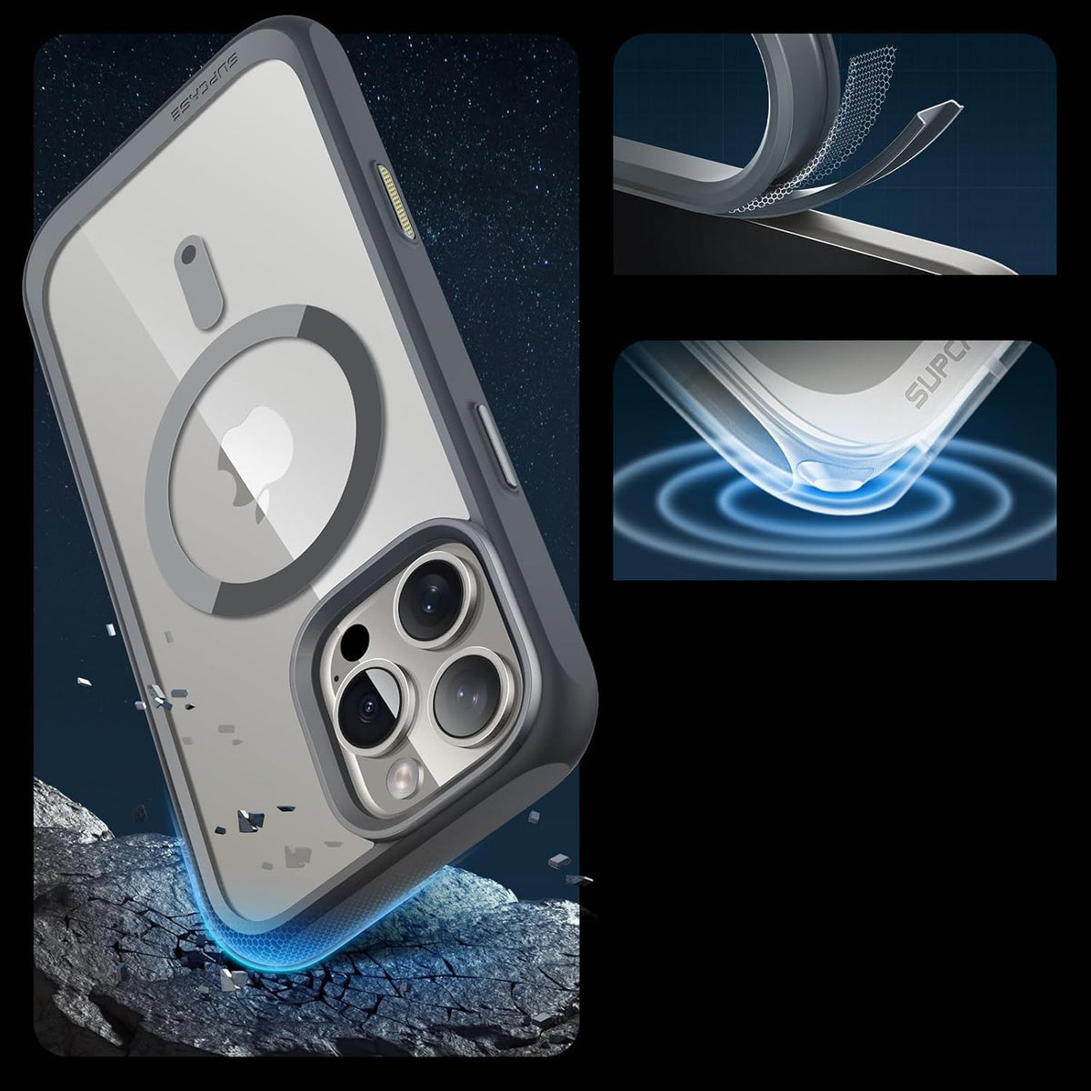 Handyhülle für iPhone 16 Pro Max, Supcase UB Mag mit MagSafe (CC), Transparent-Grau