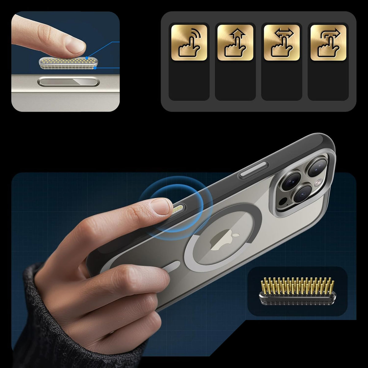 Handyhülle für iPhone 16 Pro Max, Supcase UB Mag mit MagSafe (CC), Transparent-Grau