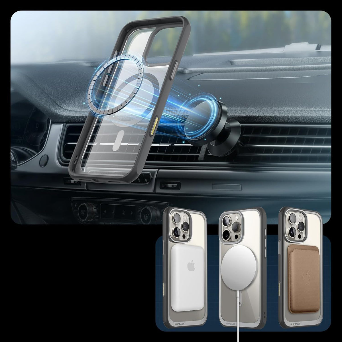 Handyhülle für iPhone 16 Pro Max, Supcase UB Mag mit MagSafe (CC), Transparent-Grau