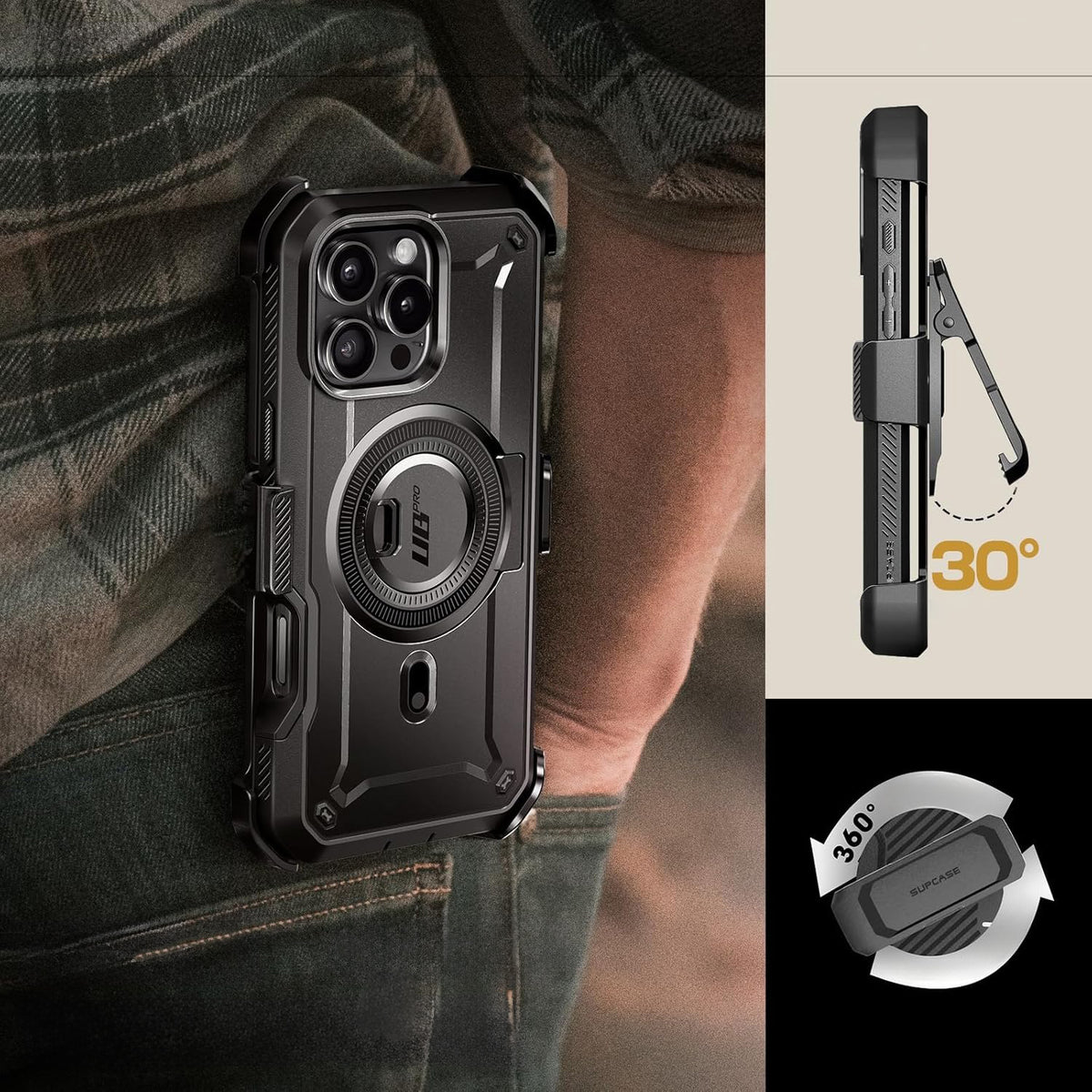 Handyhülle für iPhone 16 Pro Max, Supcase UB Pro Mag mit MagSafe SP, Schwarz