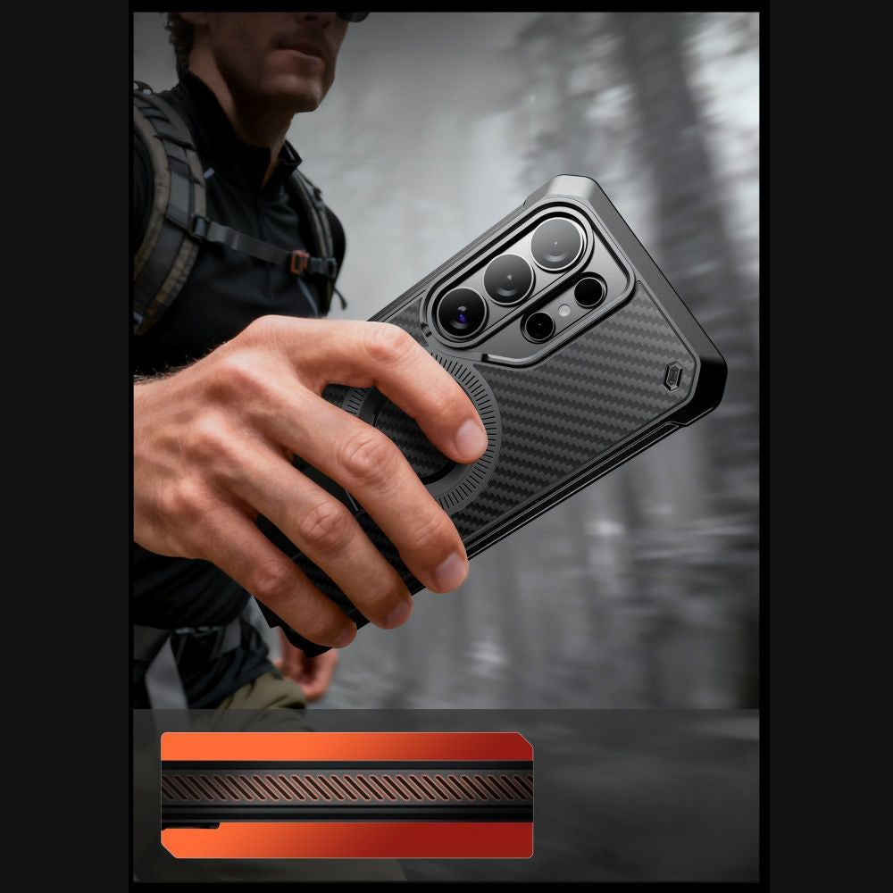 Handyhülle für Galaxy S26 Ultra, Supcase UB Pro Mag Aramid mit MagSafe SP+noSP, Schwarz mit Kohlefaser