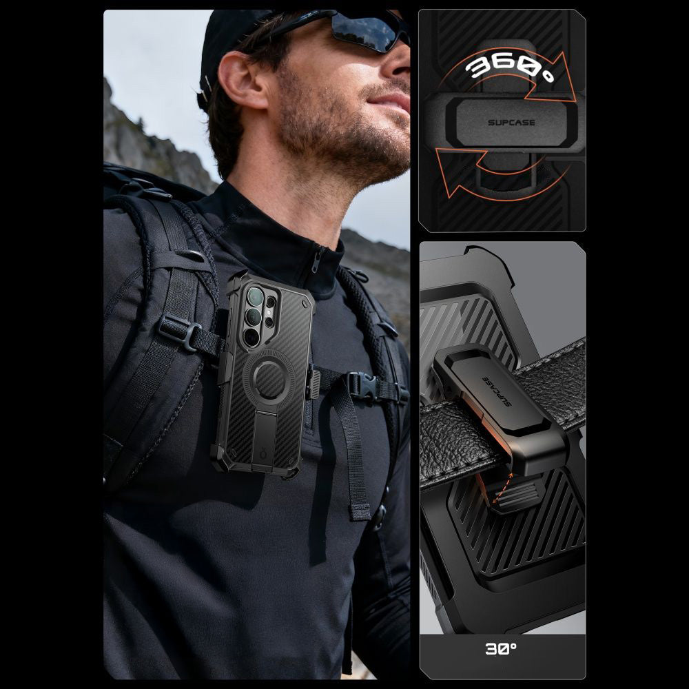 Handyhülle für Galaxy S26 Ultra, Supcase UB Pro Mag Aramid mit MagSafe SP+noSP, Schwarz mit Kohlefaser
