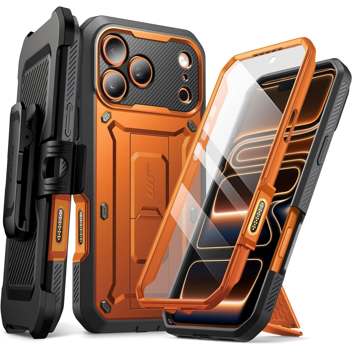 Handyhülle für iPhone 17 Pro, Supcase UB Pro SP (CC), Schwarz-Orange