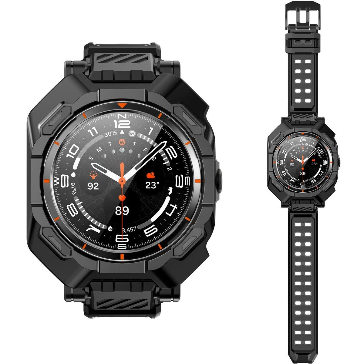 Schutzhülle mit Armband für Galaxy Watch Ultra 2 / 1, Supcase UB Pro + 2x Gehärtetes Glas, Schwarz