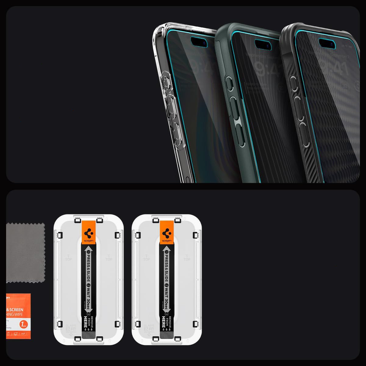 Glas für die Schutzhülle Spigen Glas.tR EZ Fit Privacy 2-Pack für iPhone 15 Pro
