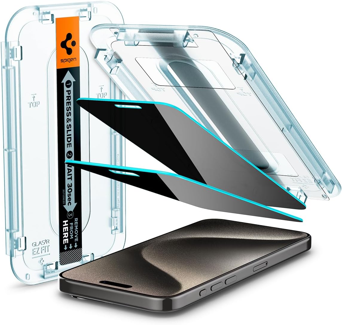 Glas für die Schutzhülle Spigen Glas.tR EZ Fit Privacy 2-Pack für iPhone 15 Pro