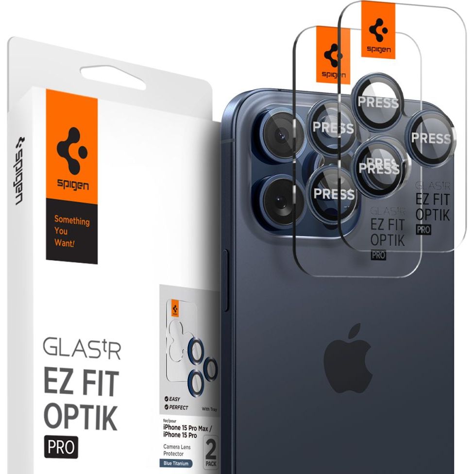 Glas für die Kamera Spigen Glas.tR Ez Fit Optik Pro 2-Pack für iPhone 15 Pro / 15 Pro Max / 14 Pro / 14 Pro Max, Schwarz-lau