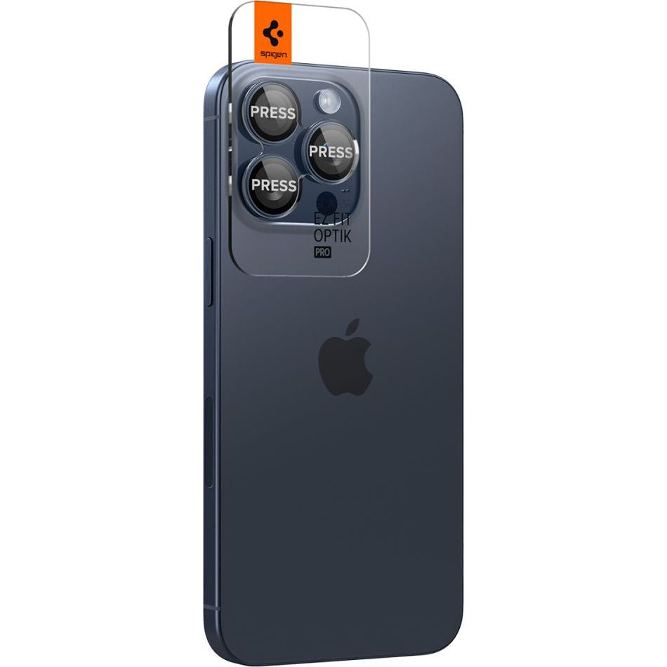 Glas für die Kamera Spigen Glas.tR Ez Fit Optik Pro 2-Pack für iPhone 15 Pro / 15 Pro Max / 14 Pro / 14 Pro Max, Schwarz-lau
