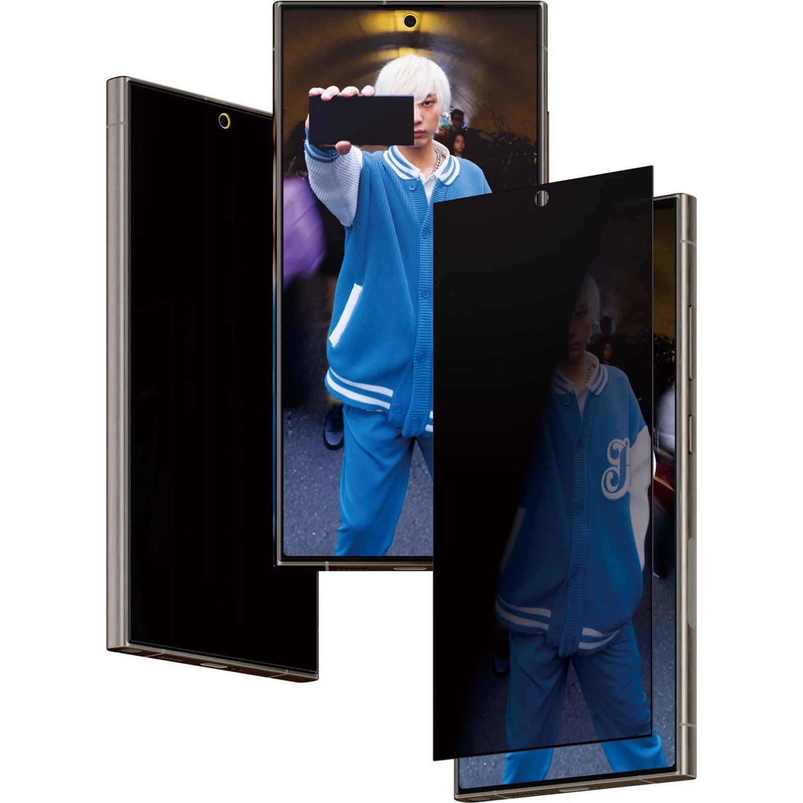 Gehärtetes Glas für Galaxy S24 Ultra für das gesamte Display PanzerGlass Ultra-Wide Fit Privacy + EasyAligner, Getönte mit schwarzer Rahmen