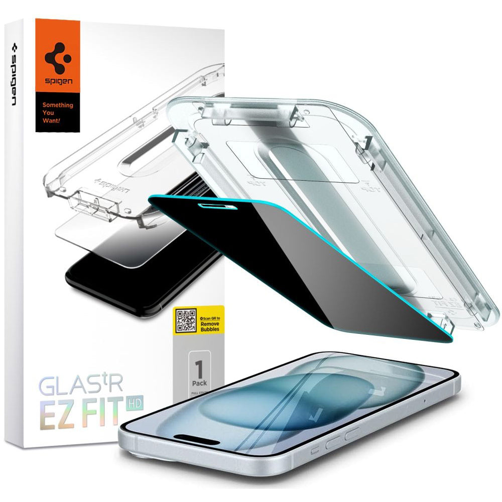 Glas für die Schutzhülle für iPhone 15 / 16, Spigen Glas.tR EZ Fit Privacy 1-Pack