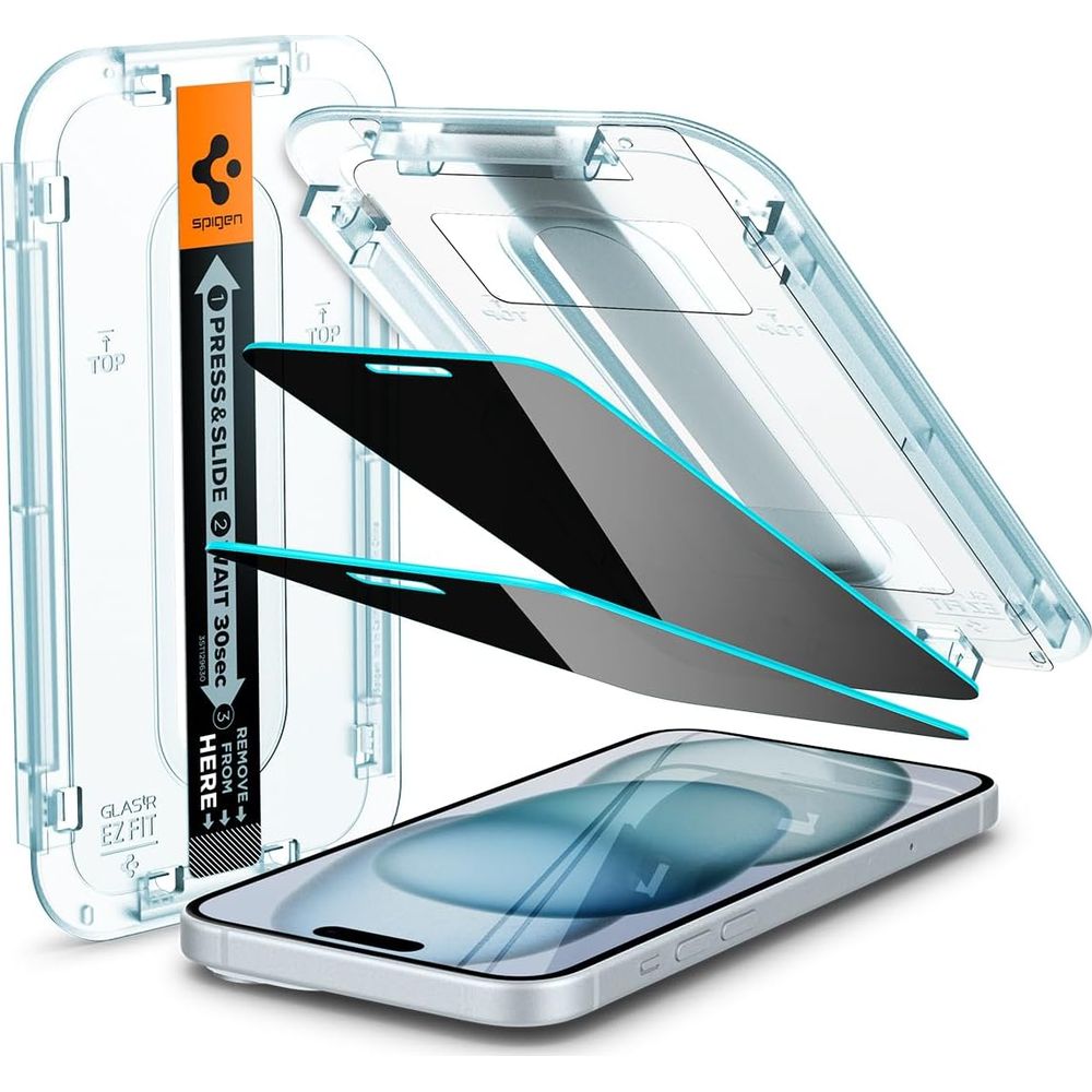 Glas für die Schutzhülle für iPhone 15 / 16, Spigen Glas.tR EZ Fit Privacy 2-Pack