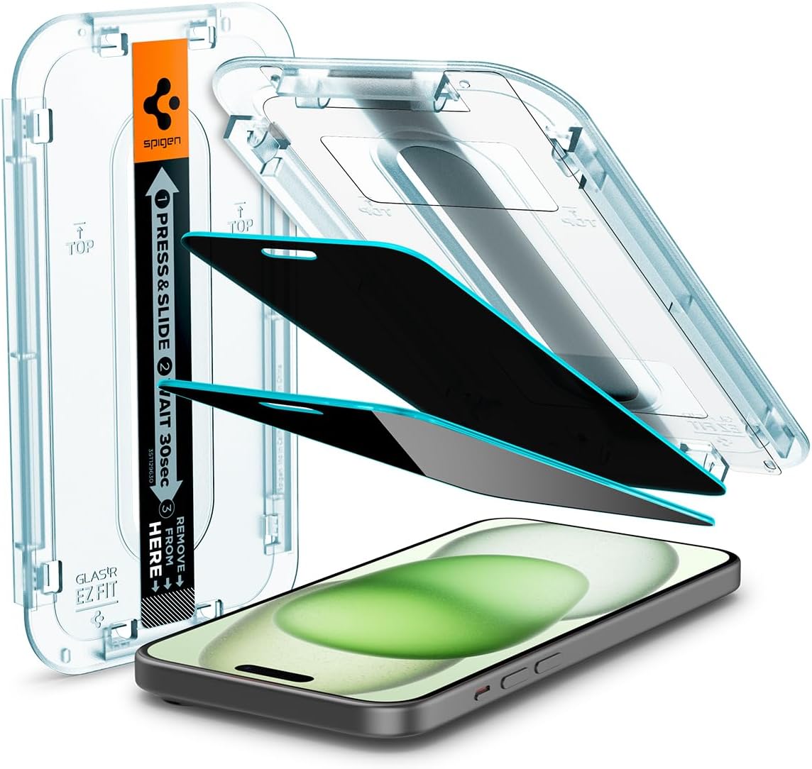 Glas für die Schutzhülle für iPhone 15 Plus / 16 Plus, Spigen Glas.tR EZ Fit Privacy 2-Pack