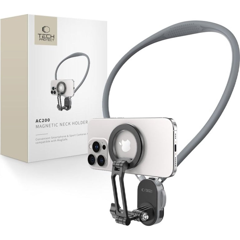 Nackenhalterung für Telefon für MagSafe, Tech-Protect AC200 Magnetic Neck Holder, Grau