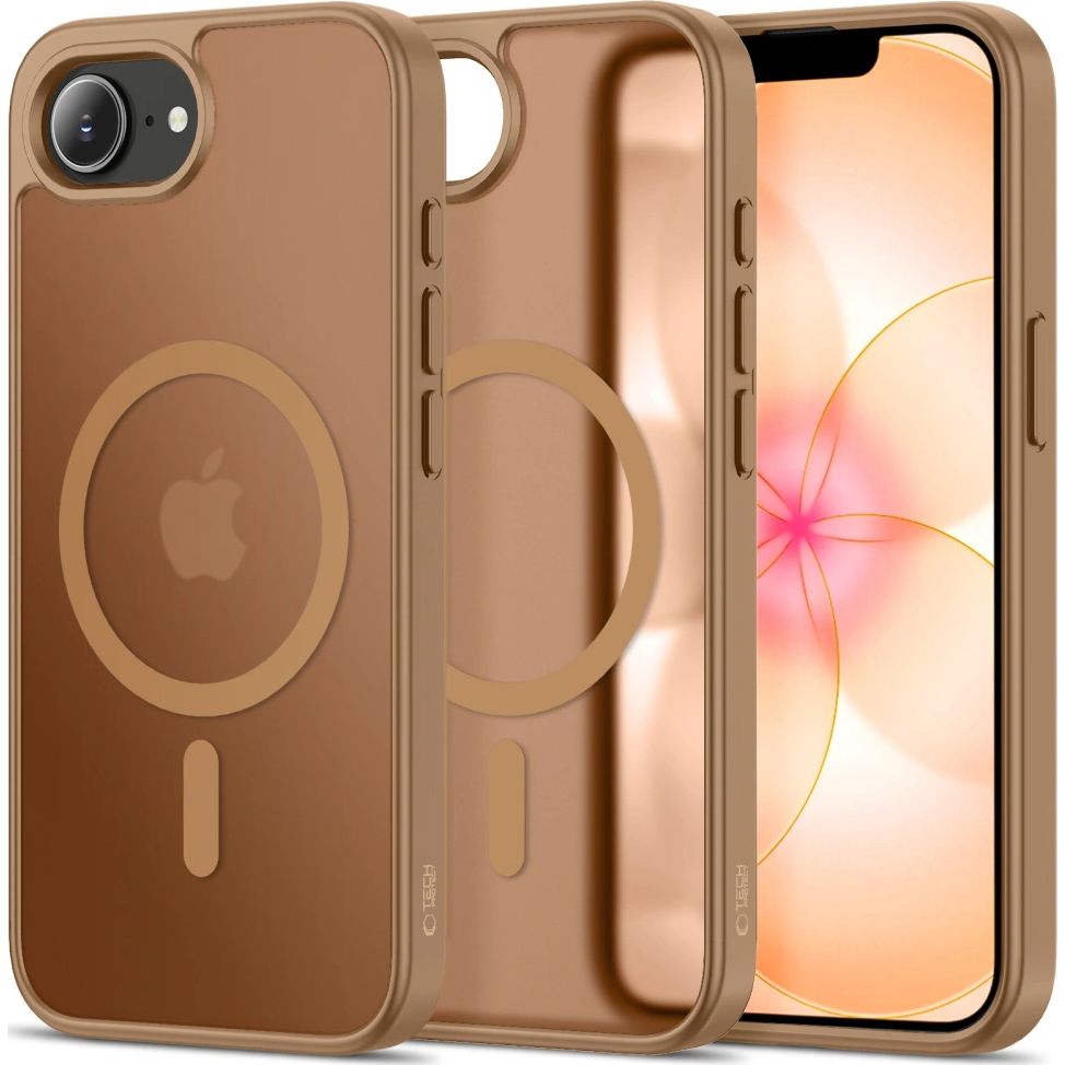 Handyhülle für iPhone 17e / 16e, Tech-Protect BasicMag mit MagSafe, mattes Rauchfarben mit braunem Rahmen