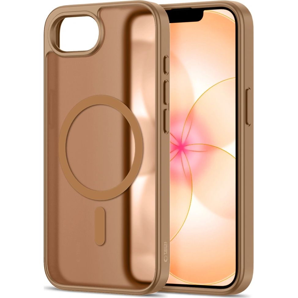 Handyhülle für iPhone 17e / 16e, Tech-Protect BasicMag mit MagSafe, mattes Rauchfarben mit braunem Rahmen