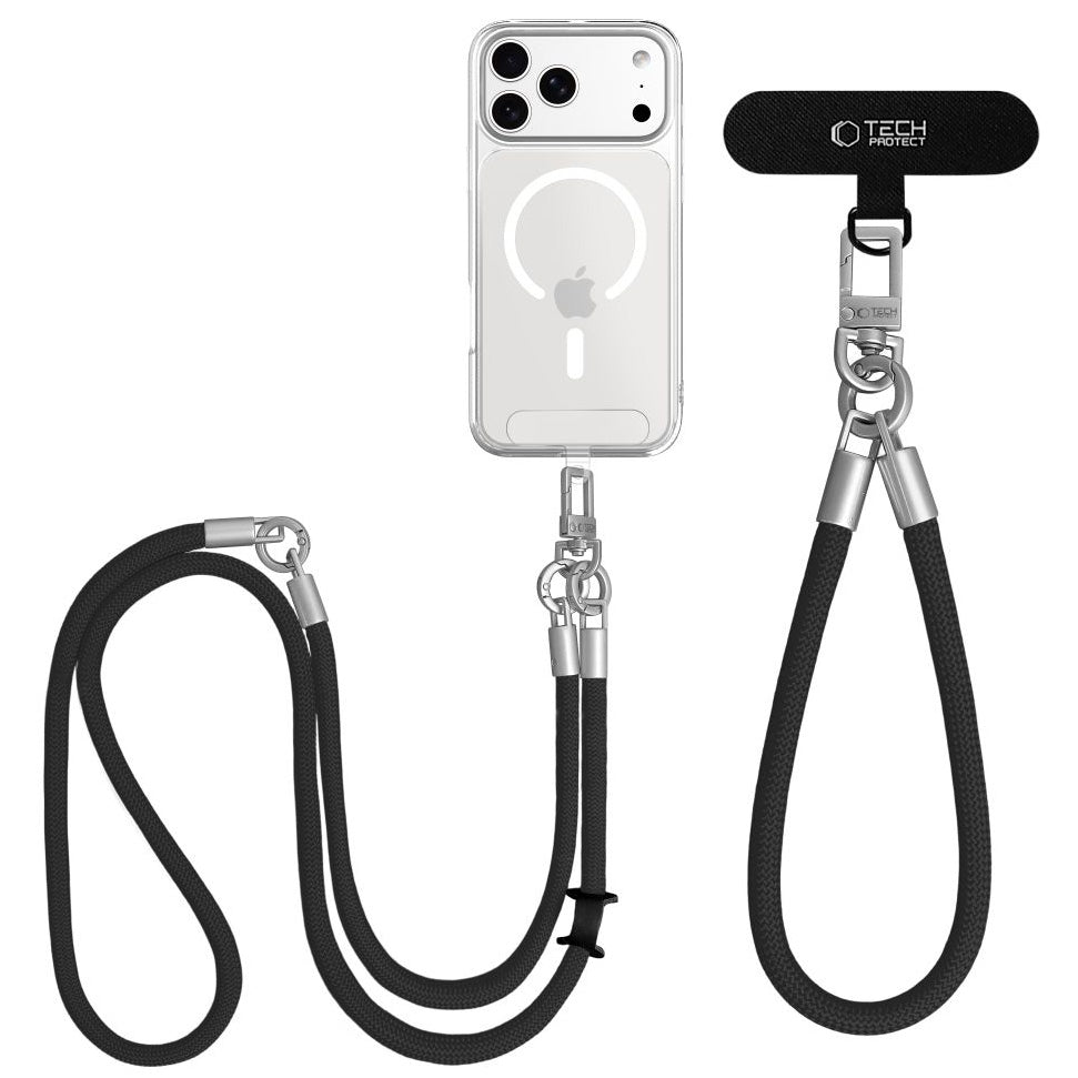 Handy-Schlüsselband für Telefon Tech Protect C10S Rope Crossbody Wrist, Schwarz