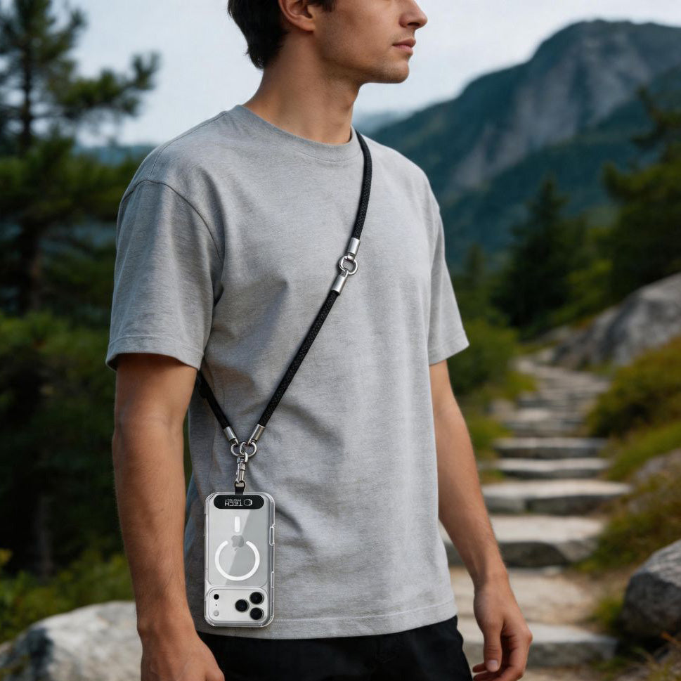 Handy-Schlüsselband für Telefon Tech Protect C10S Rope Crossbody Wrist, Schwarz