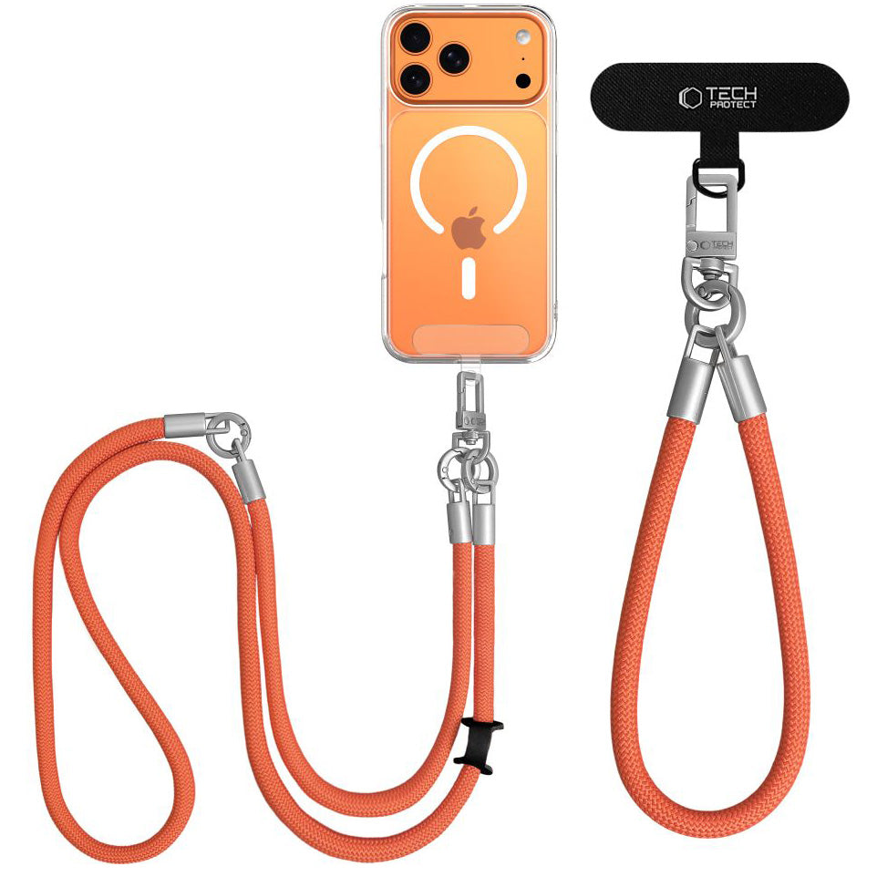 Handy-Schlüsselband für Telefon Tech Protect C10S Rope Crossbody Wrist, Orange