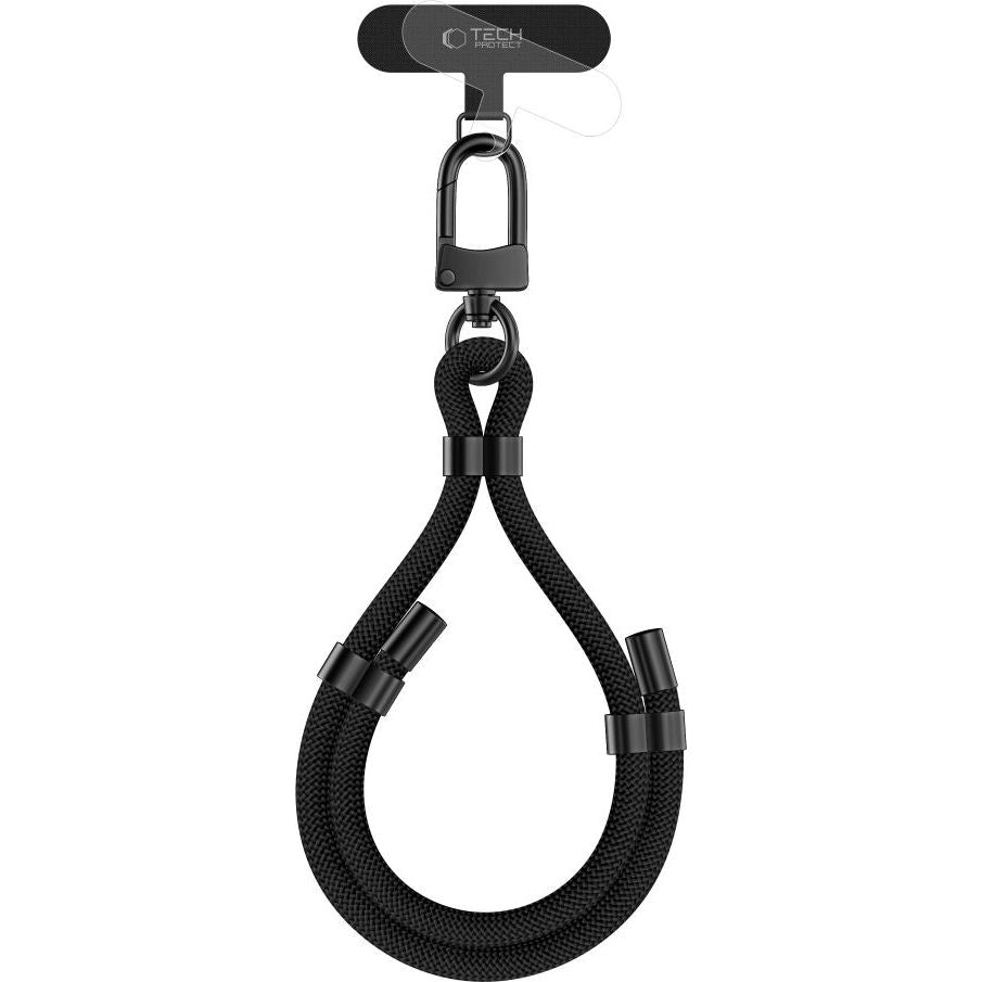 Umhängeband für Ihr Handy, Tech-Protect C4S Rope Wrist Strap, Schwarz mit Schawrzen Elementen
