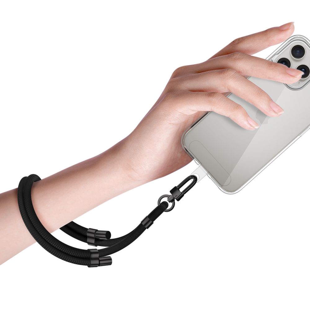 Umhängeband für Ihr Handy, Tech-Protect C4S Rope Wrist Strap, Schwarz mit Schawrzen Elementen
