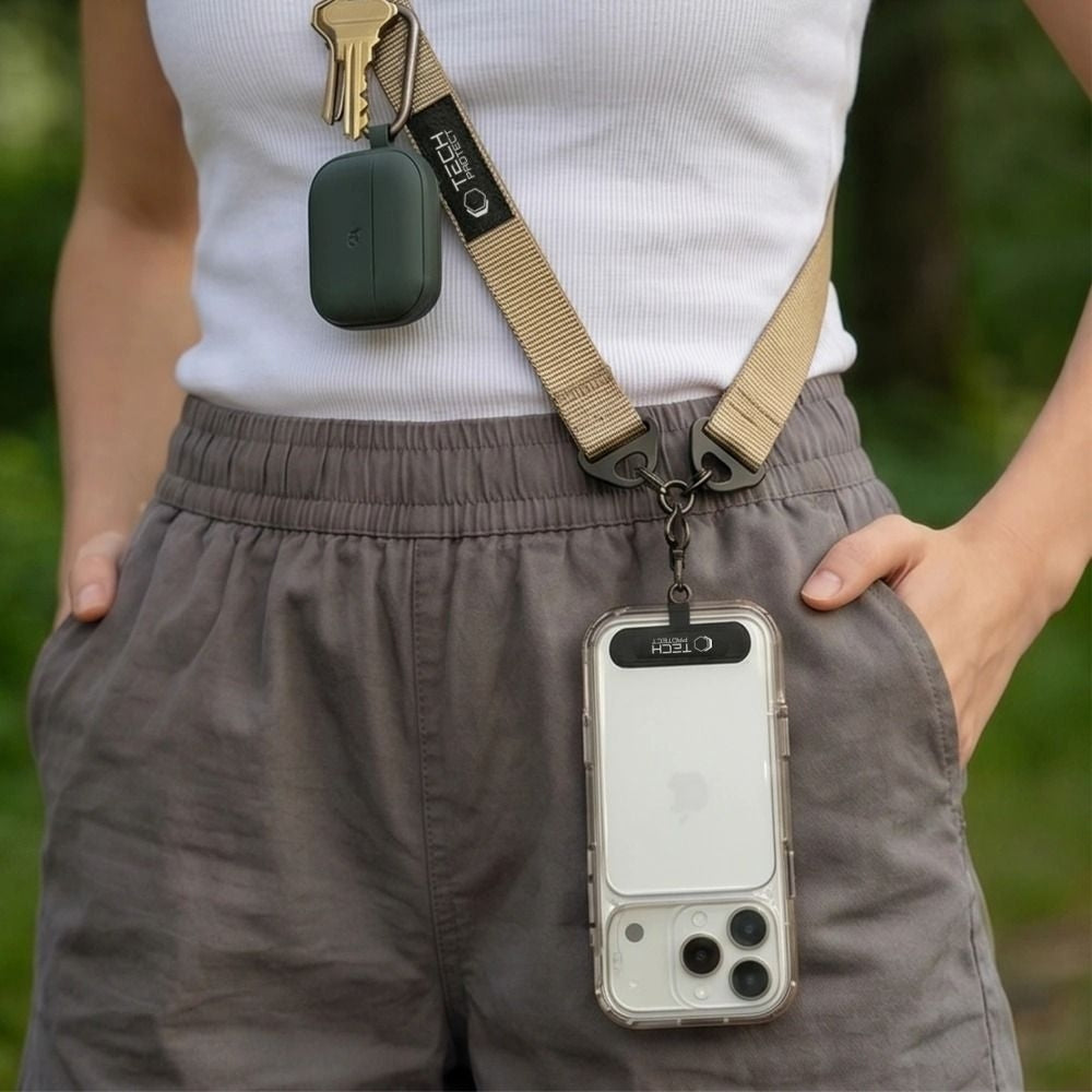 Handy-Schlüsselband für Telefon Tech Protect C9S Rope Crossbody, Dunkelbeige
