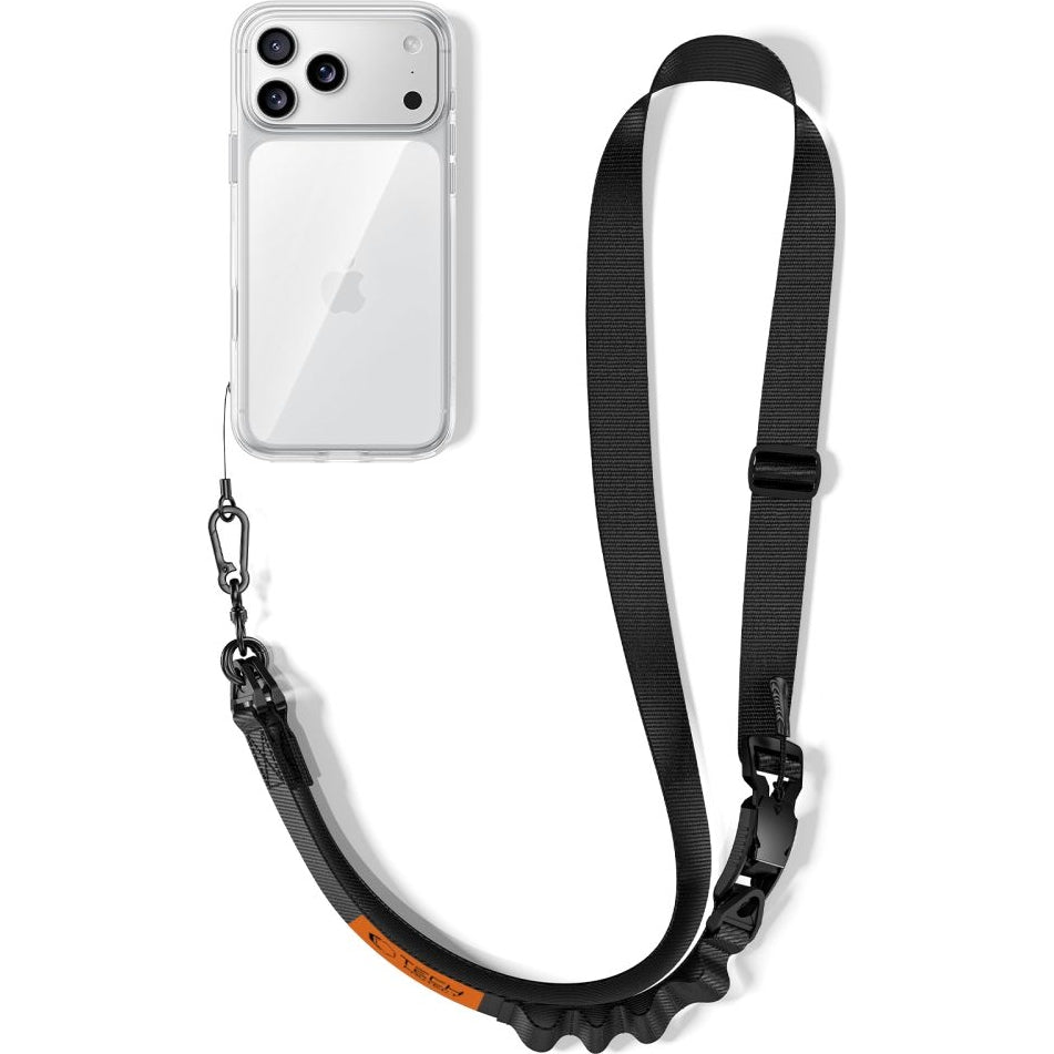 Handy-Schlüsselband für Telefon Tech Protect C9S Rope Crossbody, Schwarz-Orange