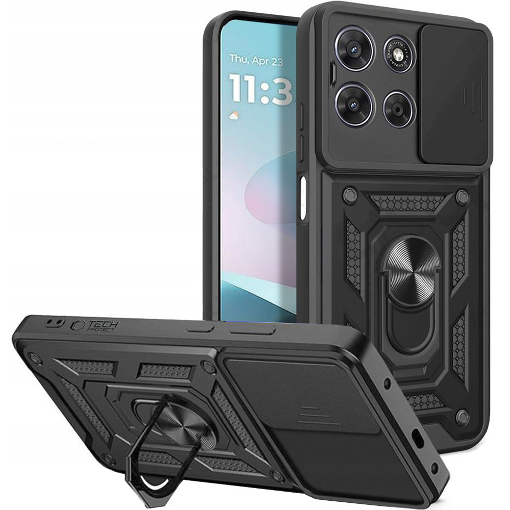 Handyhülle mit Ring für Motorola Moto G67 Power / G57 Power, Tech-Protect Camshield Pro, Schwarz
