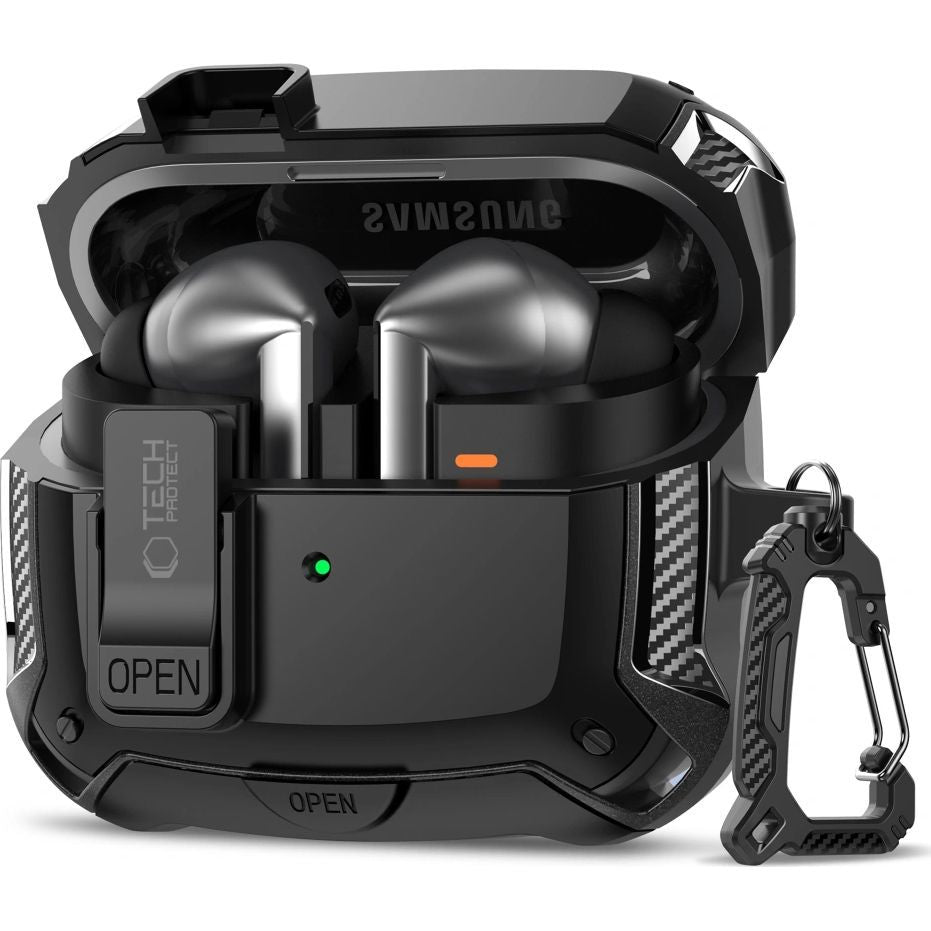 Schutzhülle für Galaxy Buds 3 / 3 Pro / 3 FE, Tech-Protect Carbonox mit MagSafe, Schwarz