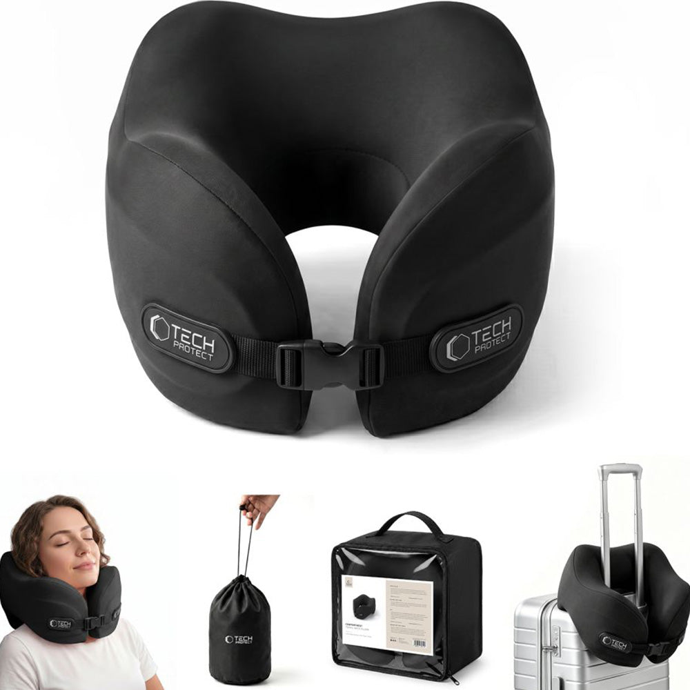 Nackenkissen für das Auto, Tech-Protect ComfortRest Travel Neck Pillow, Schwarz