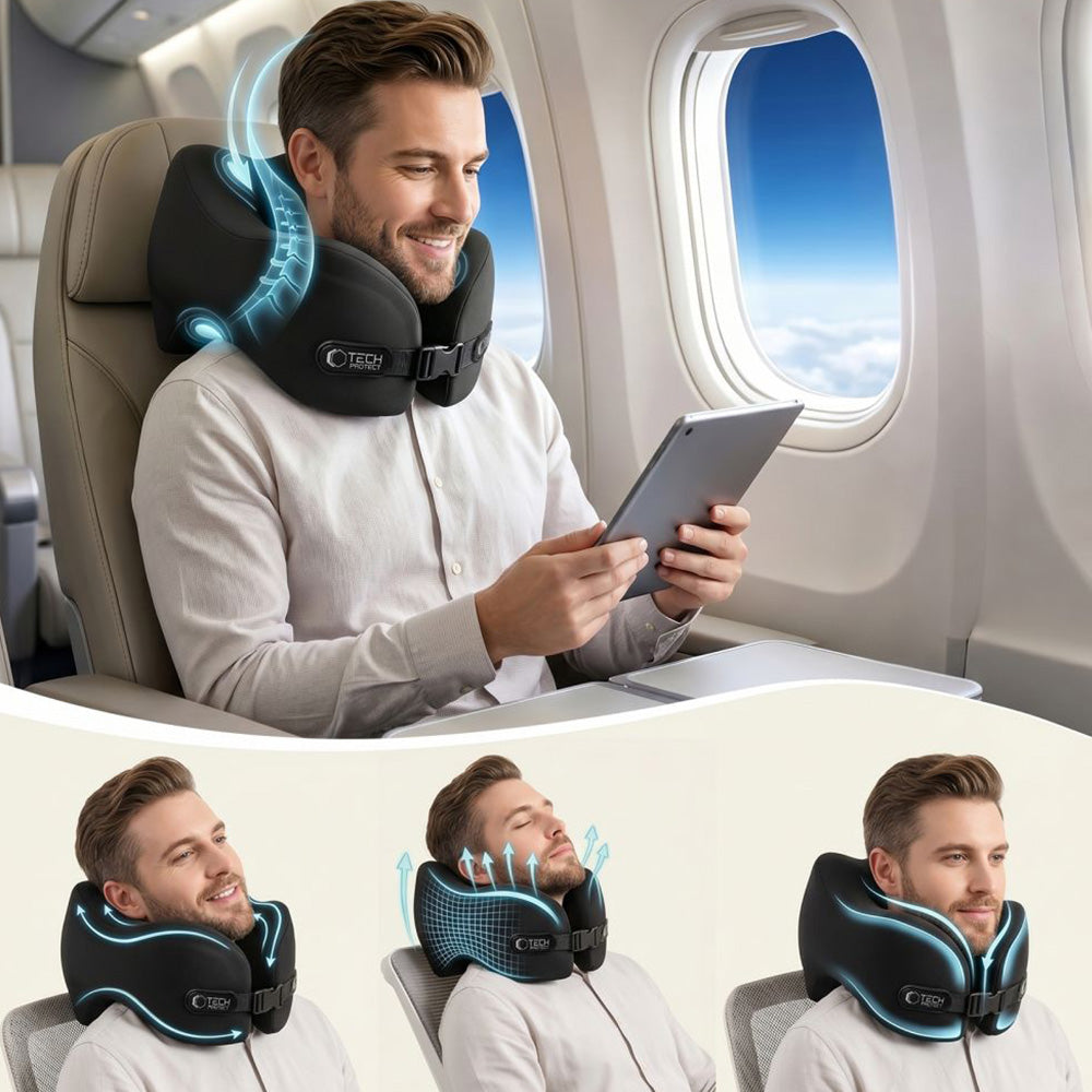 Nackenkissen für das Auto, Tech-Protect ComfortRest Travel Neck Pillow, Schwarz