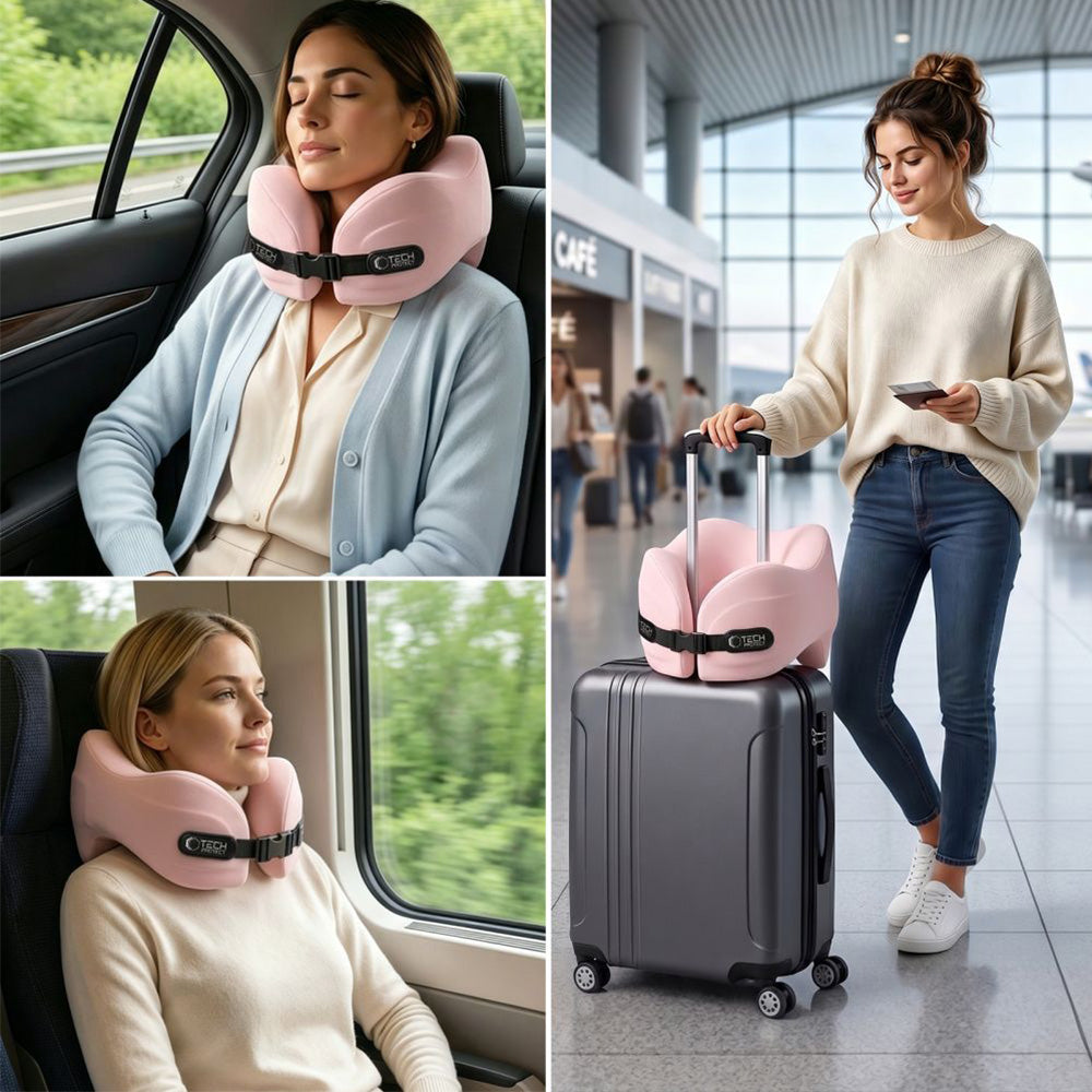 Nackenkissen für das Auto, Tech-Protect ComfortRest Travel Neck Pillow, Rosa