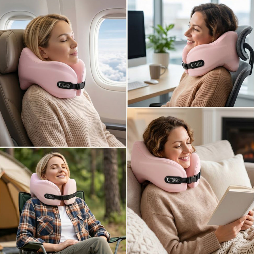 Nackenkissen für das Auto, Tech-Protect ComfortRest Travel Neck Pillow, Rosa