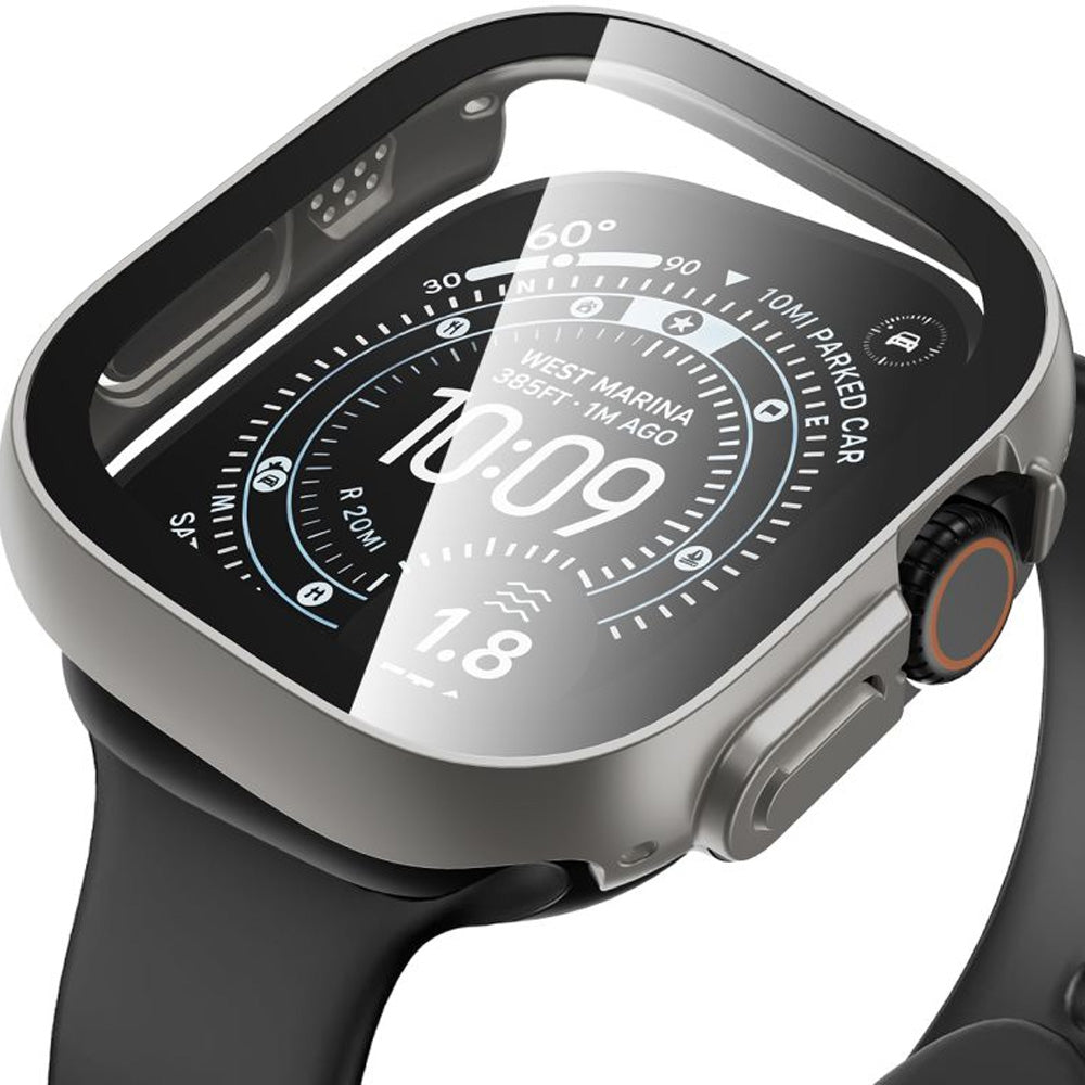 Hülle mit Glas für Apple Watch Ultra 4 49mm / 3 49mm / 2 49mm / 1 49mm, Tech-Protect Defense, 2 Stück, Titan, Transparent (6/11)