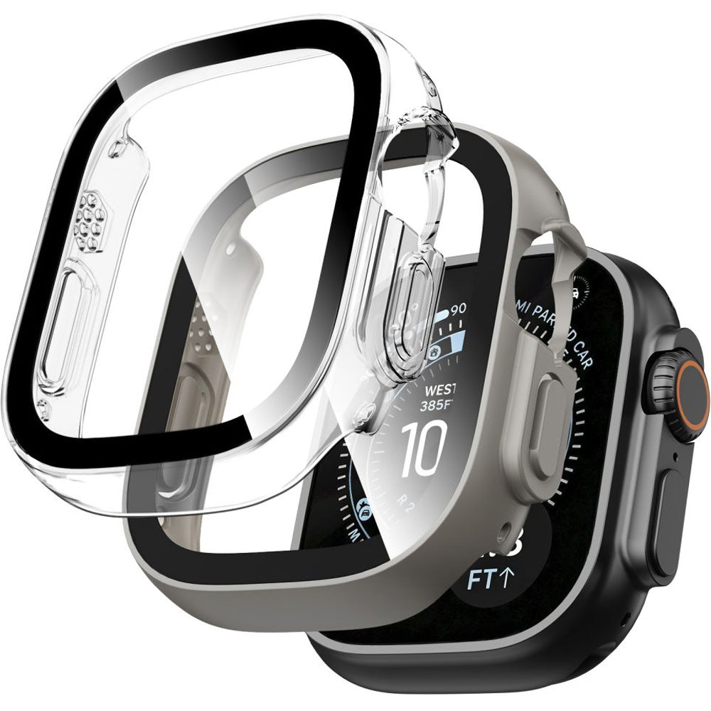 Hülle mit Glas für Apple Watch Ultra 4 49mm / 3 49mm / 2 49mm / 1 49mm, Tech-Protect Defense, 2 Stück, Titan, Transparent (1/11)