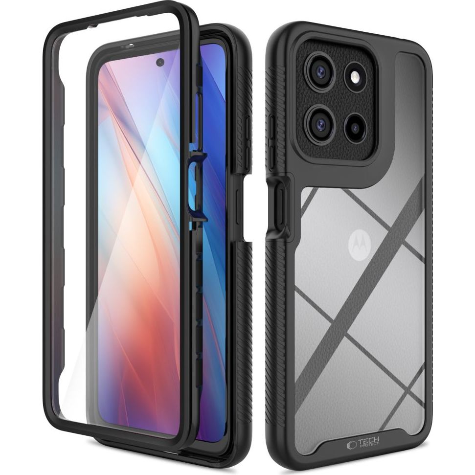 Handyhülle mit Bildschirmschutz für Motorola Moto G15 / G15 Power / G05 / E15, Tech-Protect Defense, Transparent und Schwarz