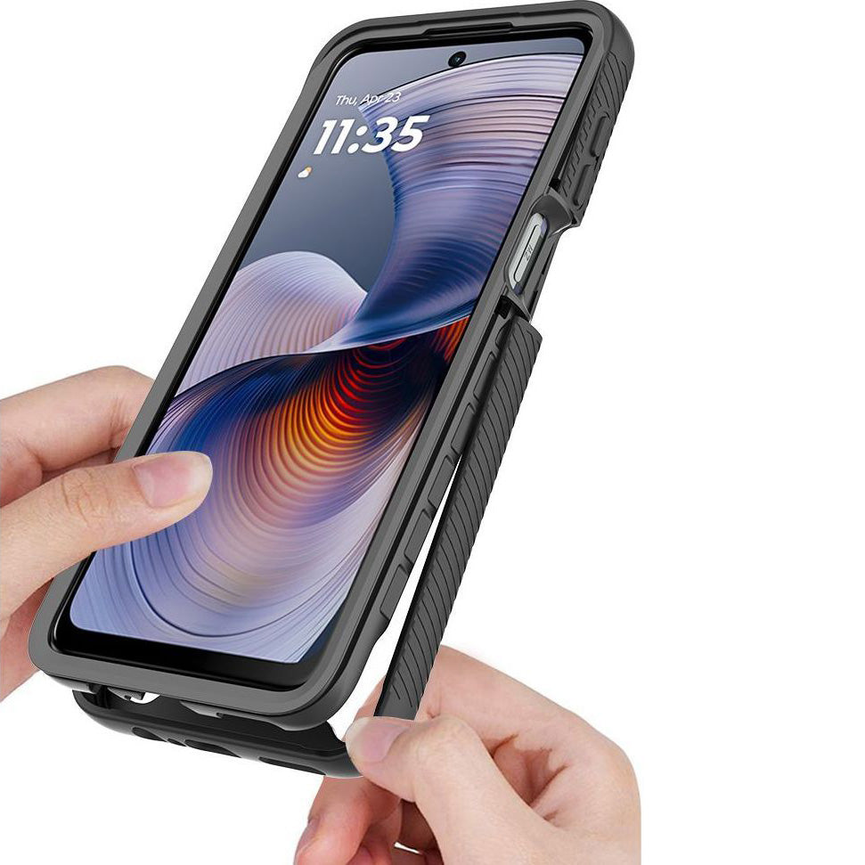 Handyhülle mit Bildschirmschutz für Motorola Moto G15 / G15 Power / G05 / E15, Tech-Protect Defense, Transparent und Schwarz