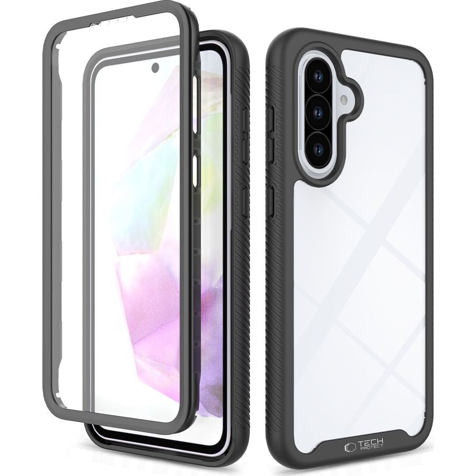 Handyhülle mit Bildschirmschutz für Galaxy A36 / A56 5G, Tech-Protect Defense, Transparent und Schwarz
