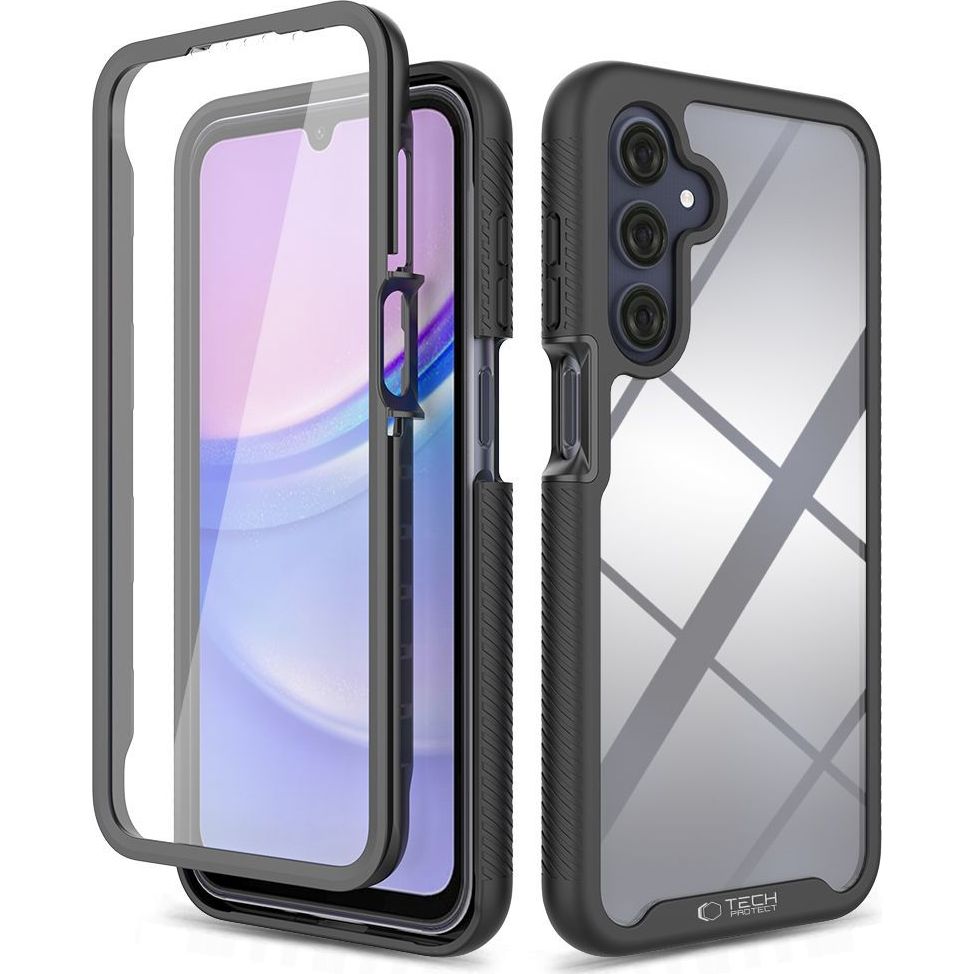 Handyhülle für Galaxy A26 5G, A17 5G / 4G, A16 5G / 4G, Tech-Protect Defense360, Transparent und Schwarz