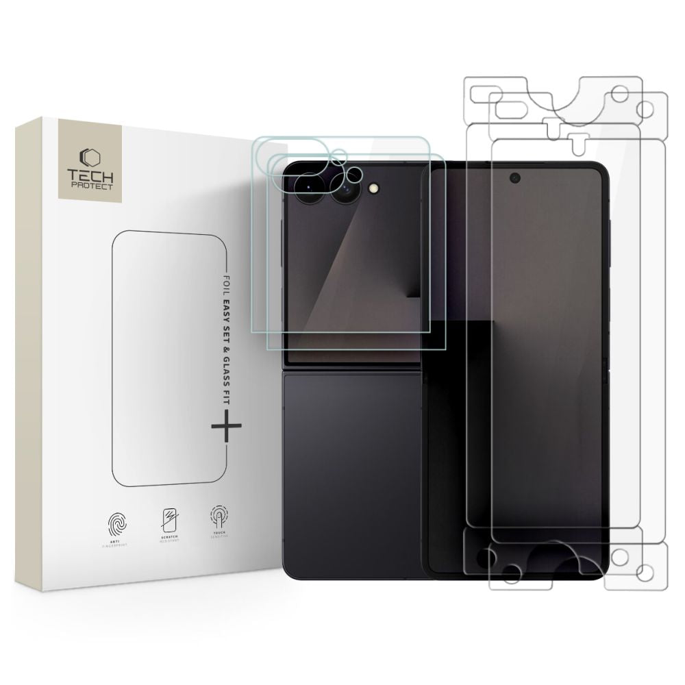 Gehärtetes Glas und Schutzfolie für Galaxy Z Flip 8 / Z Flip 7, Tech-Protect Easy Set Foil Glass Fit+ 4in1, 4er-Set