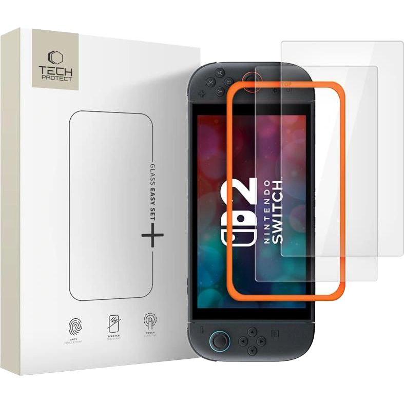 Gehärtetes Glas für Nintendo Switch 2, Tech-Protect Easy Set Plus, mit Applikator, 2 Stück