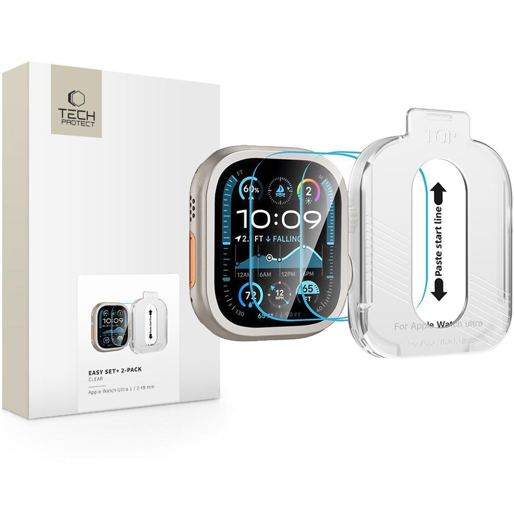 Gehärtetes Glas für Apple Watch Ultra 3/2/1 49 mm, Tech-Protect Easy Set Plus, mit Applikator, 2 Stück